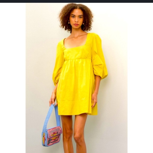 STAUD Dresses & Skirts - STAUD Sophie Yellow Square Neck Babydoll Mini Dress summer party $250 designer